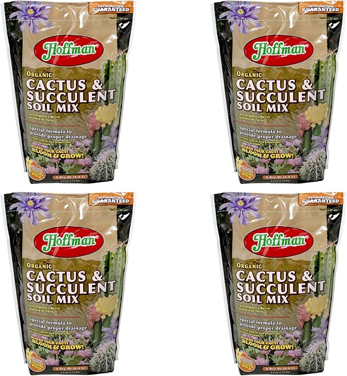 Hoffman Organic Cactus and Succulent Soil Mix to Provide Proper Drainage and Improve Growth in Cacti, 4qts, 4 Pack