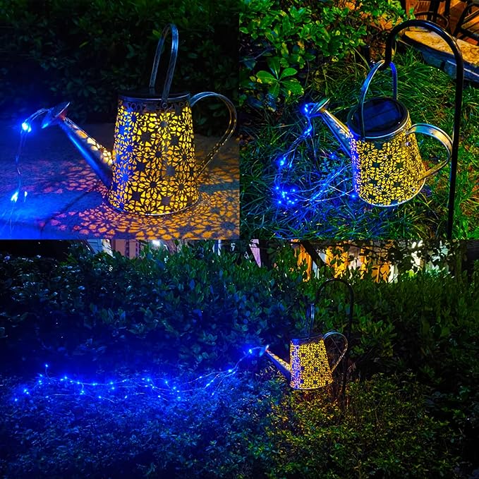 VOOKRY Solar Watering Can Lights, Large Hanging Solar Lights Outdoor Decorative Garden Decor Waterproof for Outside Patio Yard Porch Lawn Landscape Birthday Gifts for Women Mom Grandma(Blue)