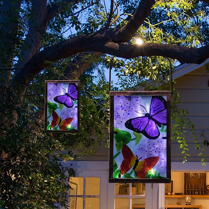 Hanging Solar Lantern, Outdoor Decorative, LED Solar Butterfly Lights, Tabletop Lamp for Outdoor Patio Garden