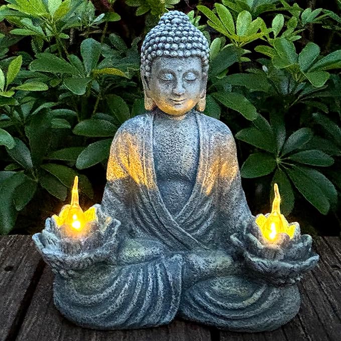 Buddha Statue for Home and Outdoor Decor Solar Powered Flickering LED,Garden Light Zen Meditation Spiritual Room Decor- Buddha Decor Outdoor-Ideas Gifts for Women, Mom