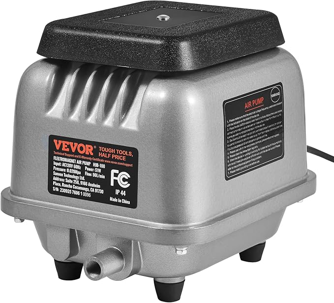 VEVOR Linear Air Pump, 109L/Min Air Flow Septic Aerator Pump, Aeration System for 1/2 Acre 10 FT Deep Ponds, Water Gardens, Waste Treatments, Septic Tanks, Aquariums, Seafood Restaurants, Fish Farms