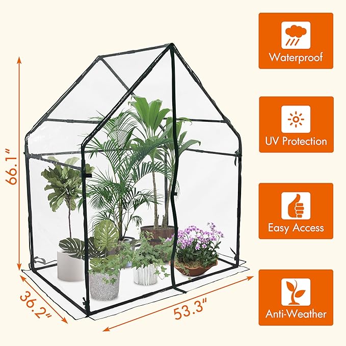 Gardzen Mini Greenhouse Heavy Duty Portable Green House, Clear Tent Small Greenhouse for Indoor Outdoor Plants 36.2”(L) x53.3”(W) x66.1”(H)