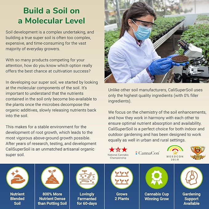 California Super Soil Premium 100% Organic Super Soil - 18+ Nutrient Blend - Living Soil Technology - Potting and Garden Soil for Indoor Grow Kit - 12Lbs Bag - Grows 4 Plants
