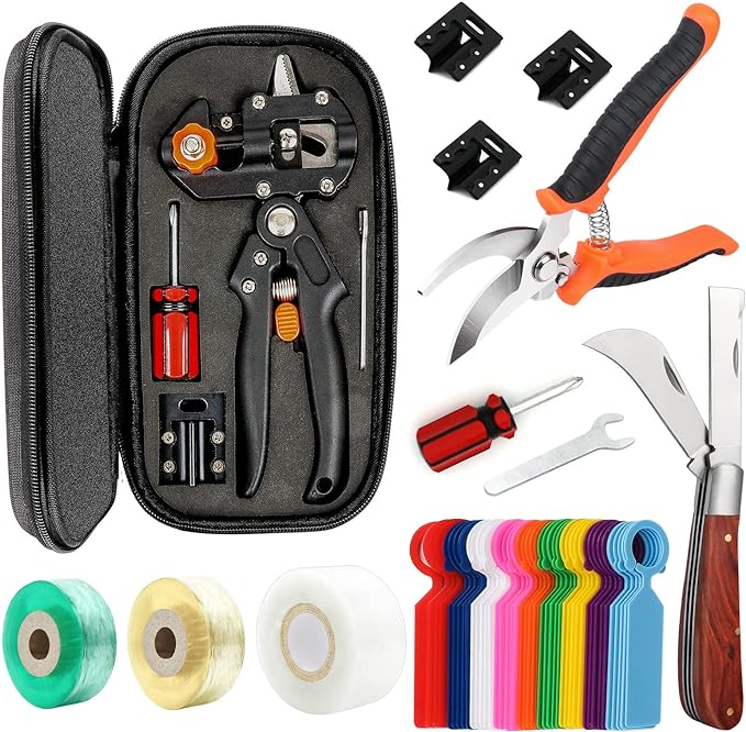 Upgrage Garden Grafting Tools, 2 in 1 Garden Pruning Tools Including Grafting Knife, Pruning Shears, Replacement Blades Grafting Tapes and Labels for Plant Branch Fruit Tree Cutting Pruner Tool Kits