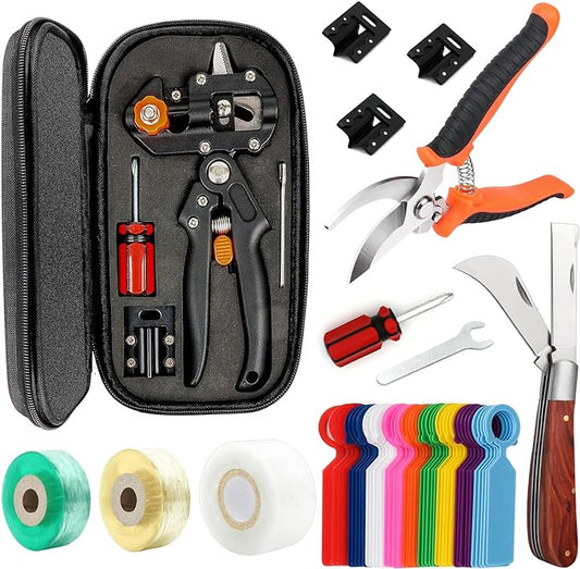 Upgrage Garden Grafting Tools, 2 in 1 Garden Pruning Tools Including Grafting Knife, Pruning Shears, Replacement Blades Grafting Tapes and Labels for Plant Branch Fruit Tree Cutting Pruner Tool Kits