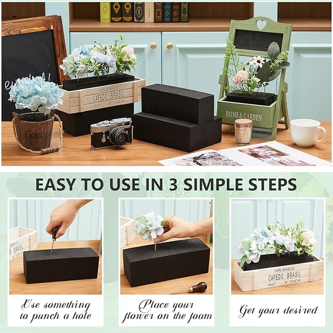 Lallisa 12 Pcs Reusable Floral Foam Blocks 9 x 3 x 3 Water Weather Resistant Dry Floral Foam for Artificial Flower Arrangements Outdoor Flower Boxes Outside Hanging Planters Wedding Home Decor (Black)