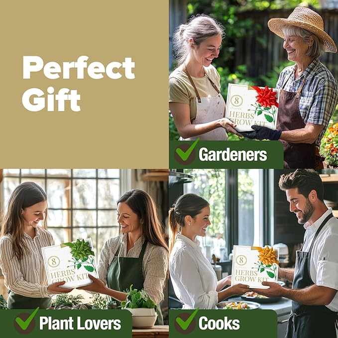 HOME GROWN Deluxe 8 Herb Garden Kit – Birthday Gifts for Women, Unique Gardening Present for Mom, Her, Friend – Easter Gift Gardeners, New Home Housewarming Kitchen Live Plant Starter