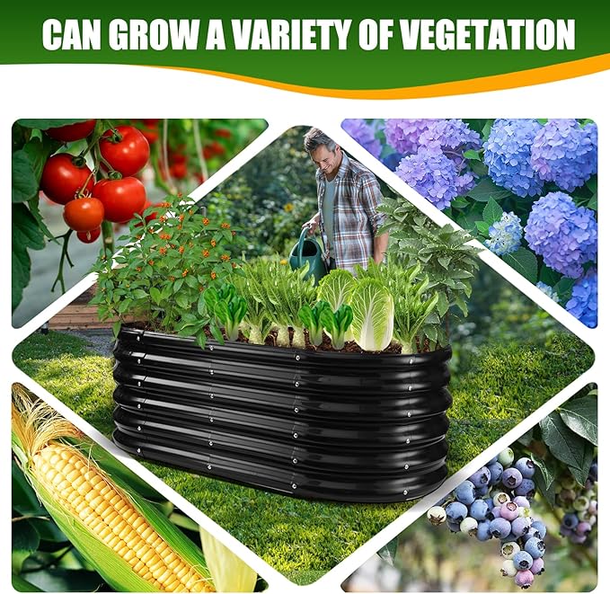 17" Tall Elevated Oval Metal Raised Garden Bed - 4ft x 2ft in Size and 0.8MM Thick Durable Planter Bed/Box for Vegetables Flowers Succulent at Patio/Garden Outdoor (Black, 4X2X1.4 FT)