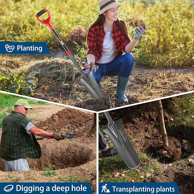 Drain Spade Shovel Trenching Spade Shovel Transplanting Spade Narrow Shovel Serrated Shovel for Digging, 44 inches