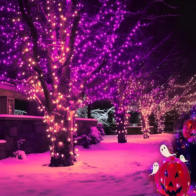 6-Pack Solar String Lights, 600 LED Extra-Long 236Ft Solar Halloween Lights Outdoor Waterproof, 8 Modes Led Halloween Lights for Garden, Patio, Wedding(Purple & Orange)