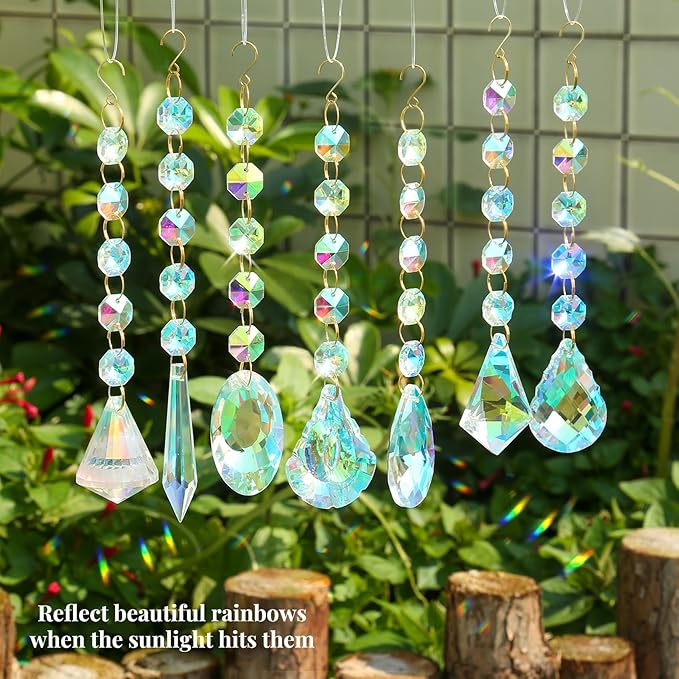 Sun Catchers for Windows Hanging, 7 Pcs Sun Catcher with Crystals, Colored Crystals Suncatchers Prisms Glass Pendant Ornament for Chandelier Garden Home Room Decoration