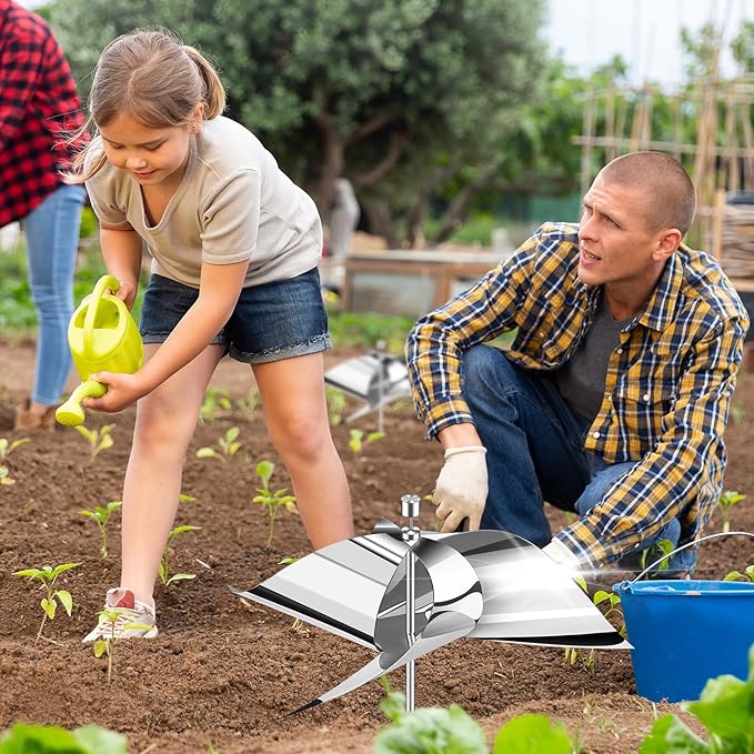 2 Pack Reflective Wind Powered Scare Devices, Weatherproof Aluminum Reflective Spinning Deterrent for Outside, Protect Your Gardens, Patios and Roofs from Bird Problems
