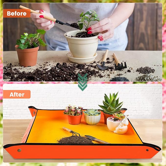 Repotting Mat for Indoor Plant Transplanting & Potting Soil Mess Control, 26.8" X 26.8" Portable Potting Tray Succulent Plant Mat Indoor Gardening tools Gardener Gifts Plant Gift for Plant Lovers