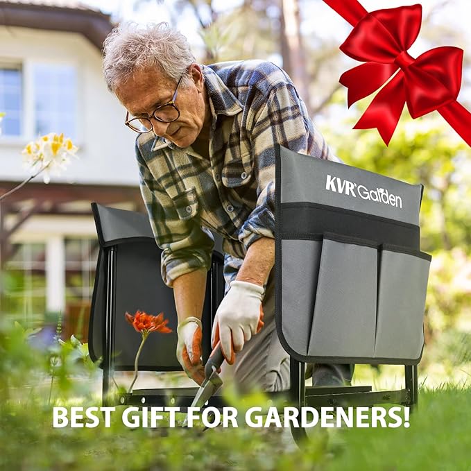 KVR Garden Kneeler Seat Heavy Duty, 2024 Upgraded Garden Bench Widened 10.2", Anti-Rust & Anti-Wear, Foldable Gardening Stool Prevents Back Pain Knees, Gift for Women Men, Seniors, Mom, Dad