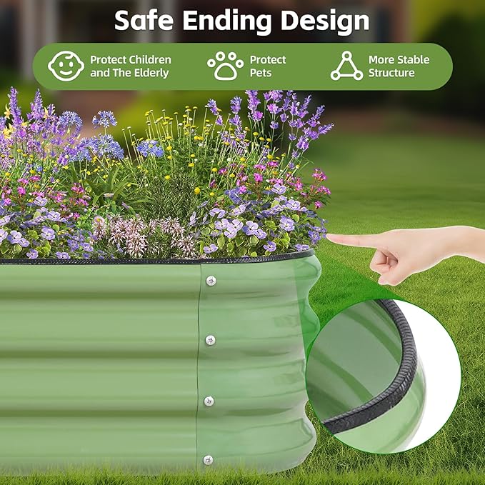 4-in-1 Modular Raised Garden Bed Kit - Adjustable Sizes (5x3x1ft, 4x4x1ft, 6x2x1ft, 7x1x1ft) - Heavy Duty Galvanized Steel Planter Box with Bracing Rods & Gloves for Vegetables, Fruits