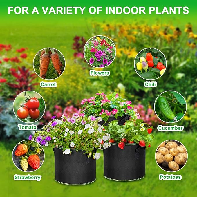 Grow Bags - Potato Grow Bags - Thickened Fabric Pots - Large Grow Bags - Tomato Vegetables Grow Bags (6 Pack(3 Gallon))