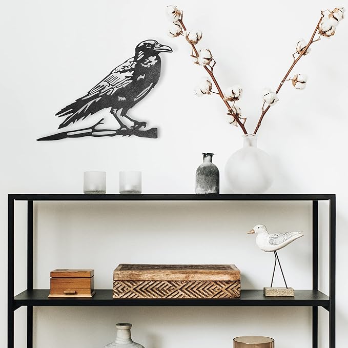 Renovatio Metal Bird Decor – Artistic Raven Silhouette, Metal Garden Ornament, Outdoor Tree Decorations – A Remarkable Yard & Lawn Decor – Raven (Black)