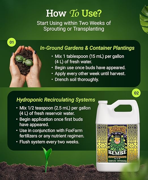 Foxfarm Bushdoctor Bembé Concentrate, Fast-Acting Liquid Plant Fertilizer, Enhances Natural Sugars for Sweetness and Flavor - Easy Absorption for Soil, Containers, and Hydroponics- NPK 0-1-3 (Gallon)