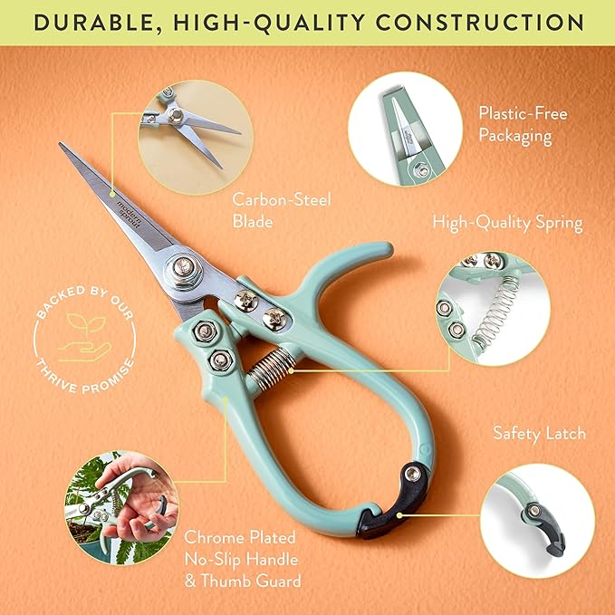 Modern Sprout Pruning Shears for Gardening, Herb Snips, Flower Cutting Scissors, Indoor Plant Shears, Lightweight, Ergonomic, Carbon Steel Blade, Easy-Lock Safety, Aesthetic (Lavender)