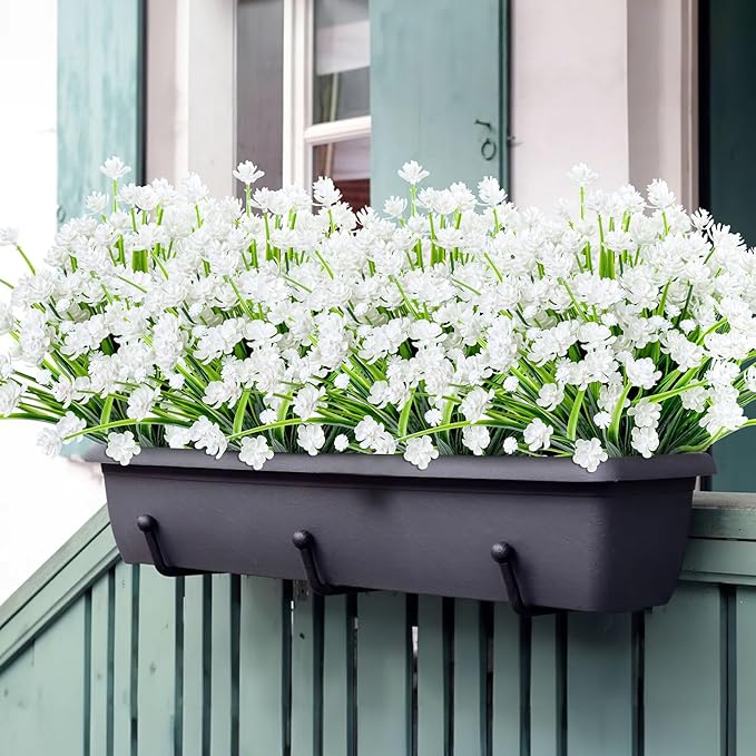 12 Bundles Artificial Flowers for Outdoor,No Fade Fake Plastic Flowers Faux Plants for Decoration Hanging Planters Indoor Outside Garden Porch Window Box Home Wedding Farmhouse