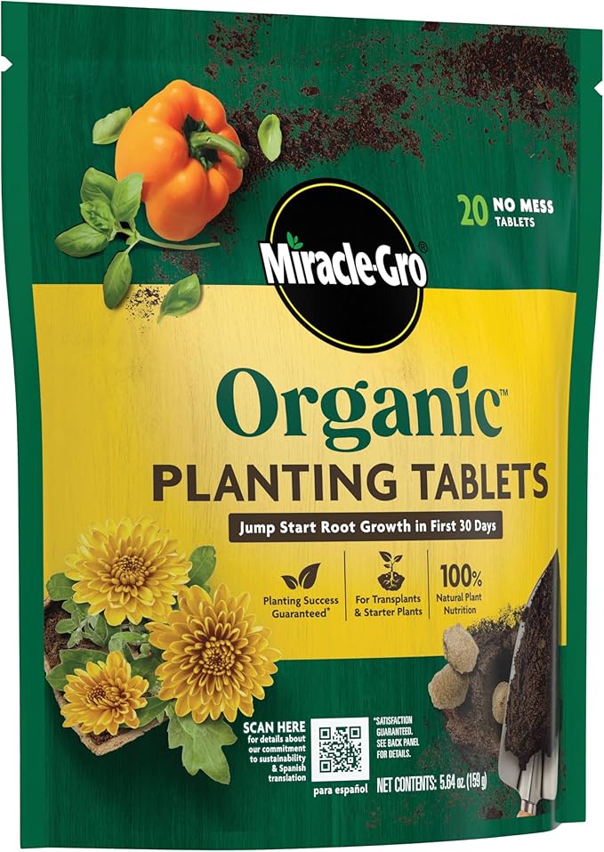 Miracle-Gro Organic Planting Tablets, for Transplants and Starter Plants, Formulated with Calcium, Jump Starts Root Growth, OMRI Listed, 20 Tablets