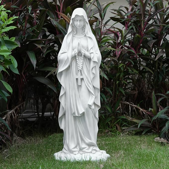 Virgin Mary Praying Statue 31.49 Inch Tall Outdoor Garden Religious Garden Statue Mary Statue Outdoor Yard Patio Deck Home Entryway Hallway Sculpture Magnesium Oxide Stone (White Virgin Mary)