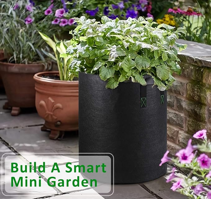 Grow Bags Tall, 7 Gallon Grow Pots 6 Pack with Handles, Heavy Duty 280G Thickened Nonwoven Fabric Plant Bag for Vegetables, Black