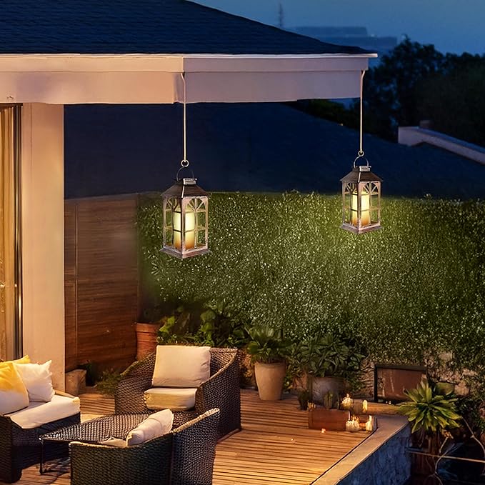 SteadyDoggie Solar Lanterns Outdoor Waterproof - Decorative Hanging Patio Lights and Table Lamp - Illuminated Smart and No Cord Jar Lantern - LED Colorful Light Pathway Lantern for Garden, Porch