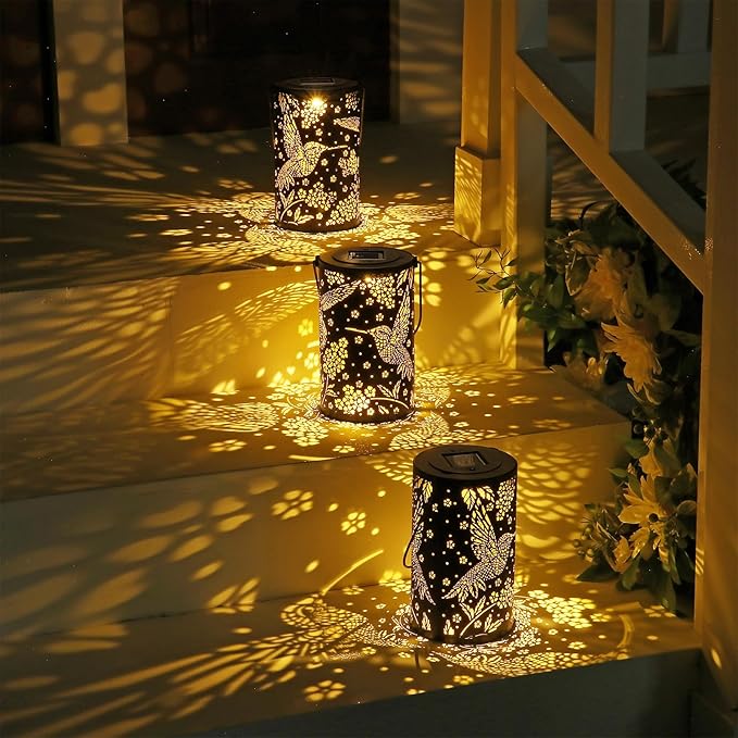 Hummingbird Solar Lantern Outdoor Hanging Waterproof LED Lights, Metal Bird Garden Decor for Yard, Patio, Lawn, Porch, Backyard, Christmas, Birthday Gifts for Women, Mom, Grandma, Outdoor Decoration