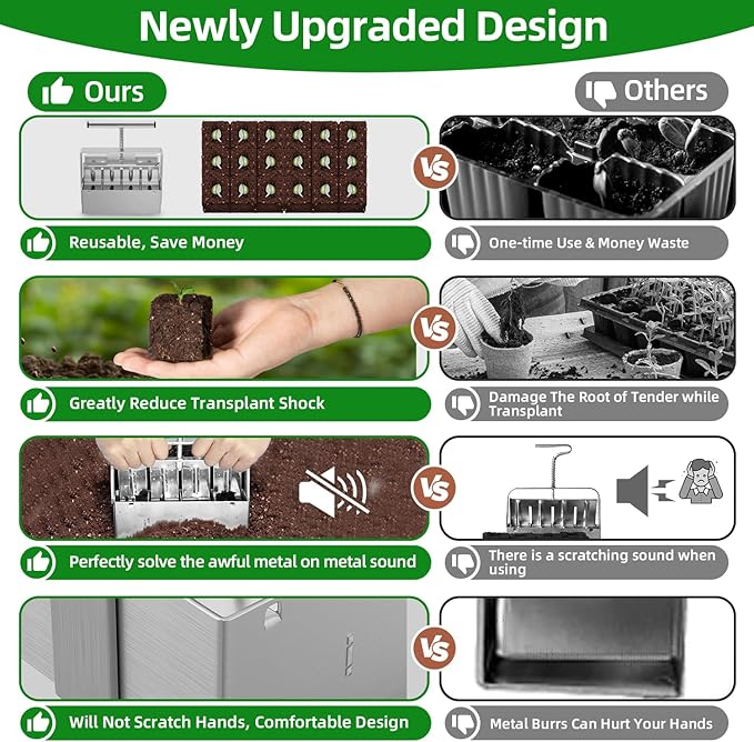 Soil Blocker, Soil Block Maker for Seed Starting with Strong Hand Held, 8 Pcs 2-Inch Soil Blocking Tool for Grow Seedling, Seed Starter Soil Tray Garden Potting Soil, Indoor Outdoor Plants