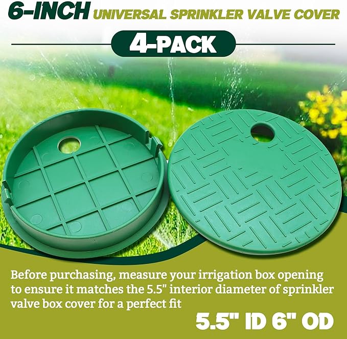 4 Pack - Sprinkler Valve Cover for Outside, 5.5" ID 6" OD Irrigation Valve Box Cover, Sprinkler Box Covers for Protection of Irrigation Systems, Green