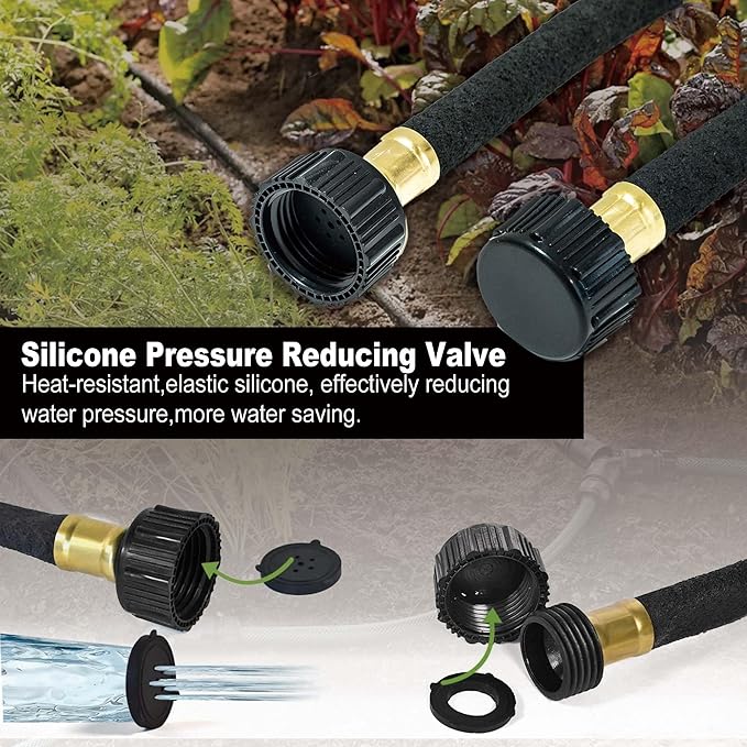 Durable Soaker Hose for Garden: 1/2" Diametere with Drip Irrigation Fittings Kit - Save 70% Water For Lawn/Flower beds/Vegetable (100FT)