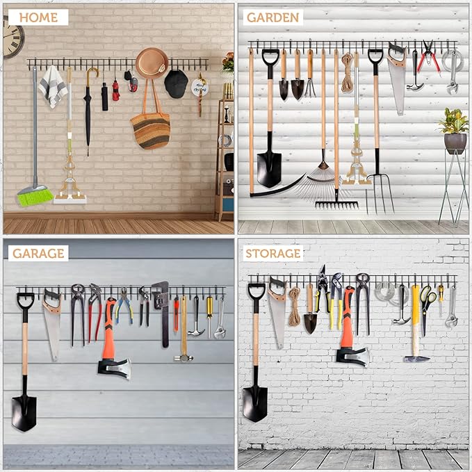 Garden Tool Organizer, Garage Tool Organizer and Storage Wall Mount for Shed Organization, 4 Pack All Metal Yard Lawn Tool Organizer for Garage Hanger, Shovel Golder for Rakes, Hoes, Hoses