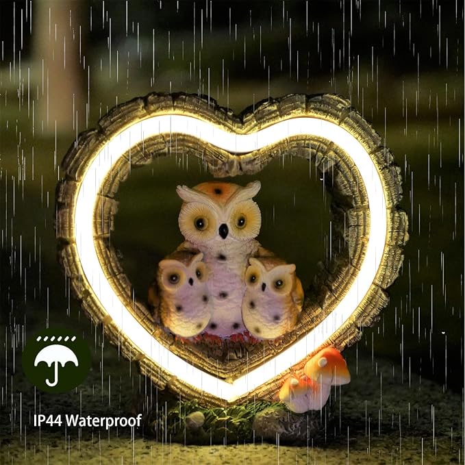 Solar Owl Garden Statue, Outdoor Waterproof Handmade Resin Statue,Garden Sculpture with Solar LED Lights, Warm Owl Statue Decoration, Suitable for Roads, Yards, lawns (Warm Owl Family)