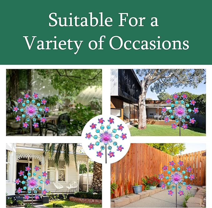 Solar Flower Wind Spinners for Yard and Garden, 40 Inch Solar Windmill Garden Whirligig Kinetic Spinners Decor for Lawn, Patio&Yard, Metal Wind Outdoor Sculpture