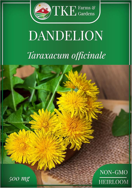 TKE Farms & Gardens - Dandelion Seeds for Planting, 500 Mg, 500+ Non-GMO, Heirloom Seeds, Produces Medicinal Greens & Edible Flowers, Supports Wildlife & Pollinators, Herbal Teas
