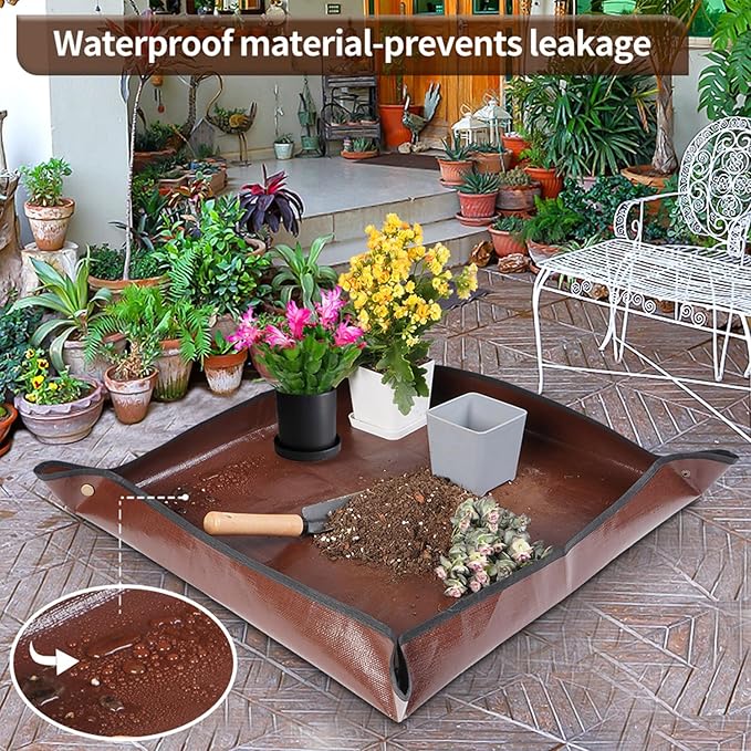 26.8"X26.8" Repotting Mat for House Plants Transplanting Control Mess, Foldable Waterproof Gardening Tray Mat Gardening Gifts for Plant Lovers
