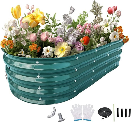 Galvanized Metal Raised Garden Bed 4x2x1ft Large Raised Planter 1Pack Outdoor Blue Planter Box with Rubber Stripe and Safety Gloves for Vegetables, Fruits, Flowers