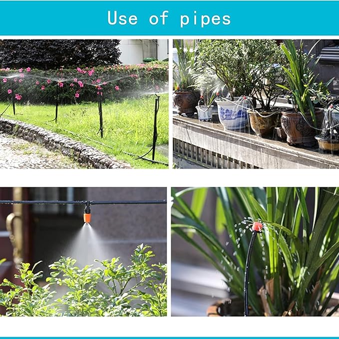 226FT Greenhouse Micro Drip Irrigation Kit Automatic Irrigation System Patio Misting Plant Watering System with 1/4 inch 1/2 inch Blank Distribution Tubing Hose Adjustable Nozzle Emitters Sprinkler
