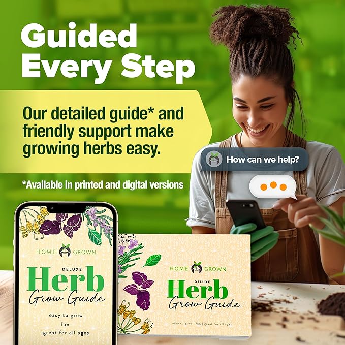 HOME GROWN Indoor Herb Gardening Kit w/Glazed Ceramic Pot - Unique Gift for Women, Mom, Gardeners, Friend, Her, Mother - Easy-to-Grow Kitchen Window Starter Set