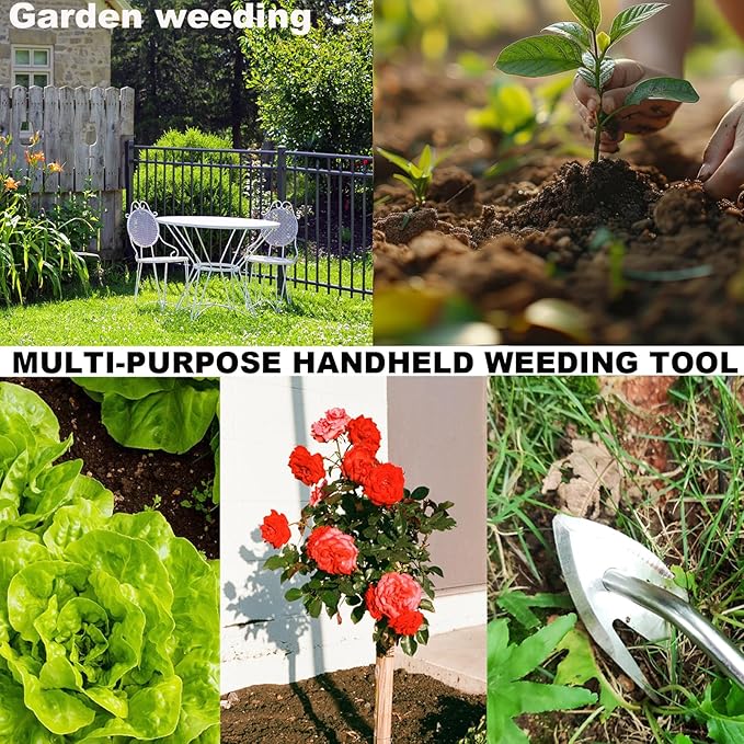 Gardening Weeding Pulling Tool,2pcs New Weeding Artifact Uprooting Weeding Tool,Stainless Steel Garden Weed Puller Tool,Garden Weeder Tool with Gloves for Backyard(13.8+13.8 inch)
