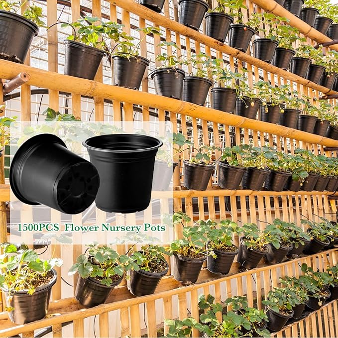 Hushee 1500 Pcs 4 Inch Plastic Plants Nursery Pots Bulk Seed Starting Plant Pots with Drainage Holes Indoor Outdoor for Flower Transplanting Garden Supplies (Black)