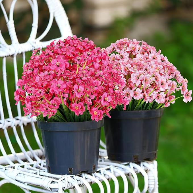 24 Bundles Artificial Flowers for Outdoor,No Fade Fake Plastic Flowers Faux Plants for Decoration Hanging Planters Indoor Outside Garden Porch Window Box Home Wedding Farmhouse