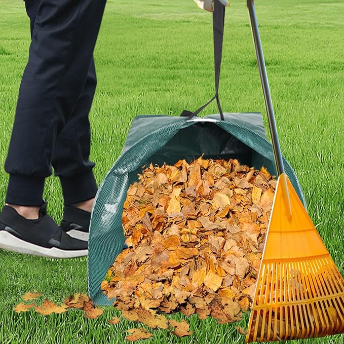 Leaf Collector Bag with Lid, Extra large lawn bags leaf bags,Heavy leaf pick up tools leaf loader,Reusable yard garden bags for leaves lawn trash (dustpan-shaped, 53 Gallon/200L)