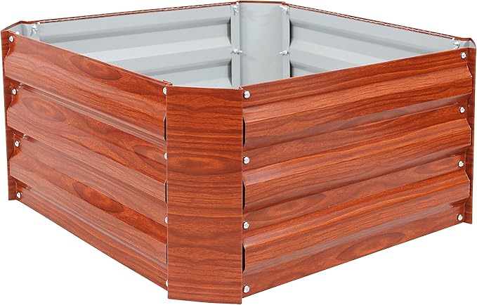 Sunnydaze 11.75" H Raised Metal Garden Bed - Galvanized Raised Garden Bed Outdoor for Vegetables and Flowers - Woodgrain - Square