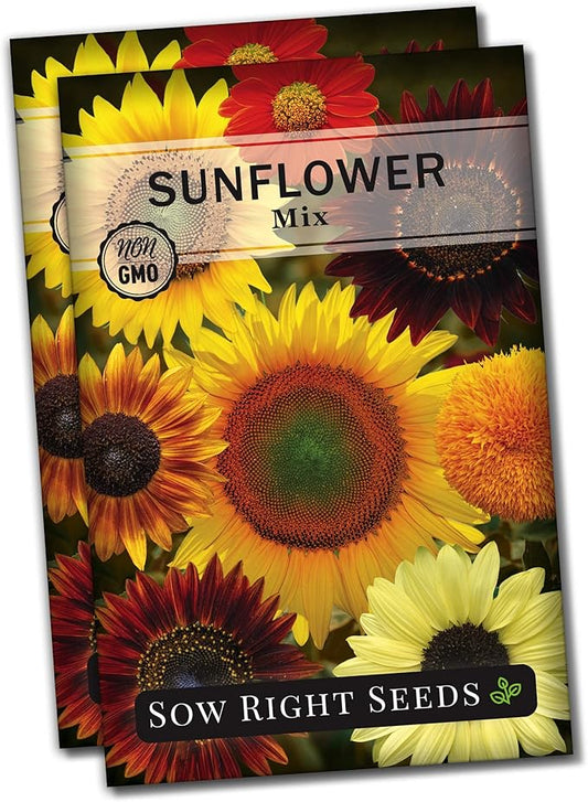 Sow Right Seeds - Mixed Sunflower Seeds for Planting - Non-GMO Heirloom Packet with Instructions - Great Wedding or Party Favor - Grow Giant Sunflowers in an Assortment of Bright, Unique Colors (2)