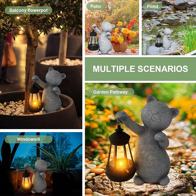 Solar Lights Outdoor Garden Sculptures&Statues, Cat Garden Decor for Outside, Garden Statues Outdoor Clearance Waterproof for Yard Art Lawn Porch Patio Home,Birthday Gifts for Women,Sisters
