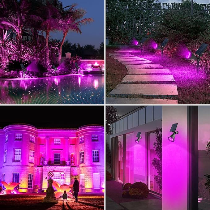 T-SUN Solar Spotlights, 4 LED Solar Waterproof Outdoor Landscape Lights, Auto-on/Auto-Off by Day, 180 Angle Adjustable for Tree, Patio, Yard, Garden, Driveway, Stairs, Pool Area(Purple-1Pack)