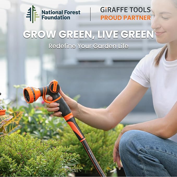 Giraffe Tools Garden Hose 12ft x 3/4", Heavy Duty Water Hose, Flexible, Hybrid Lightweight Hose with Swivel Handle, Male to Female Fittings, Burst 600 PSI