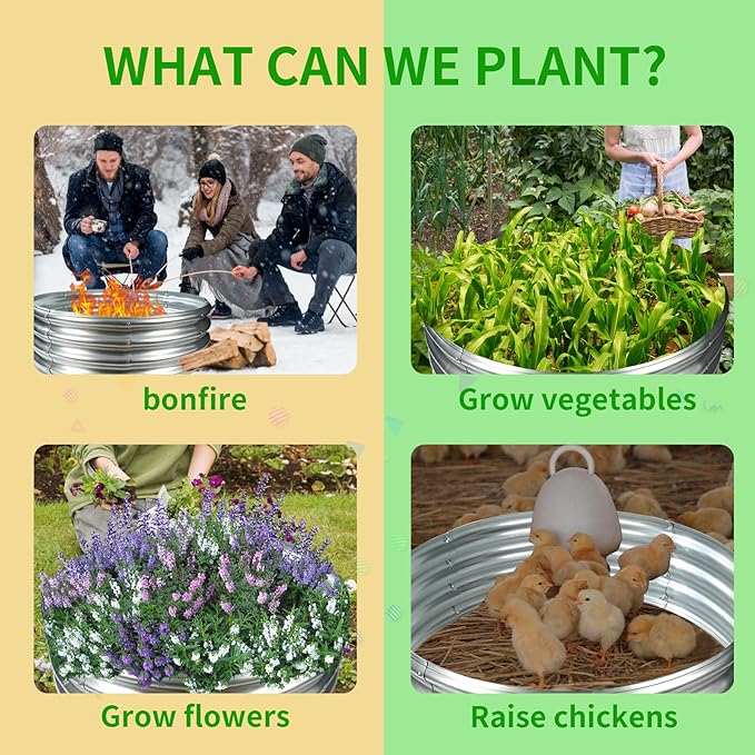 60 Inch Diameter Silver Galvanized Garden Raised Bed/Plant Box/Fire Pit Ring-0.8mm Thick,12 Inch Tall,Crimped Edge and Corner,No Sharpe,Perfect for Plantings (5FT Diameter, Round)